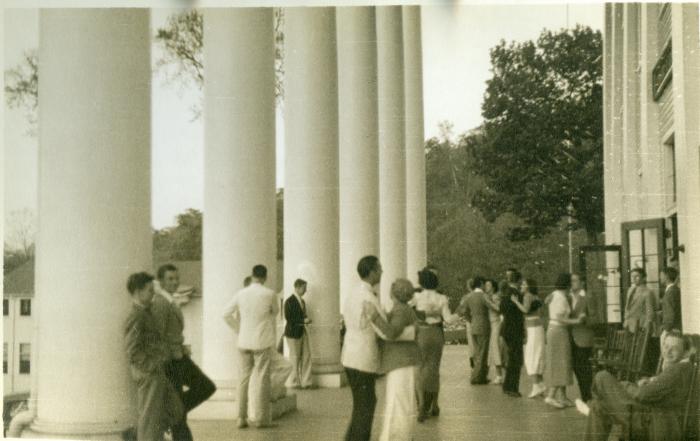 Dance on the porch of Robert E. Lee Hall