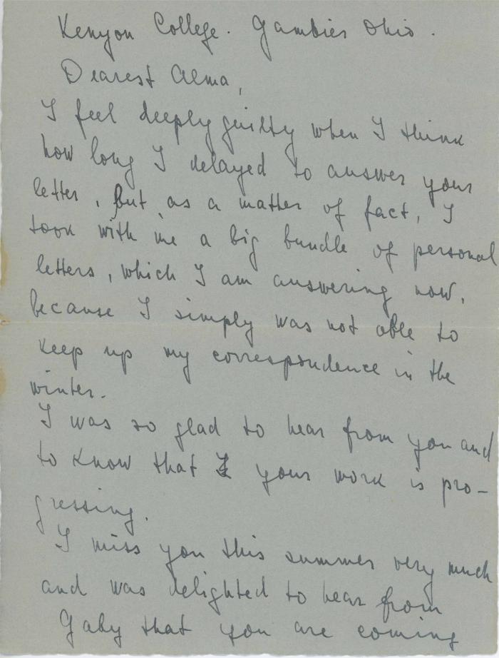 Letter to Alma Stone Williams