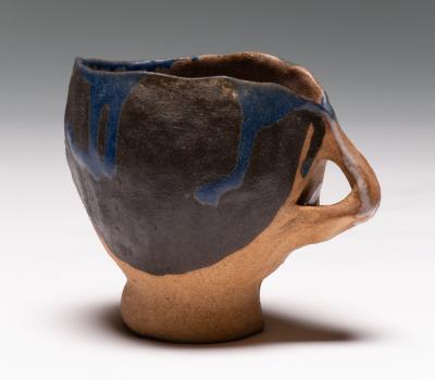 Untitled (Mug Partially Glazed with Blue Drips over Black)