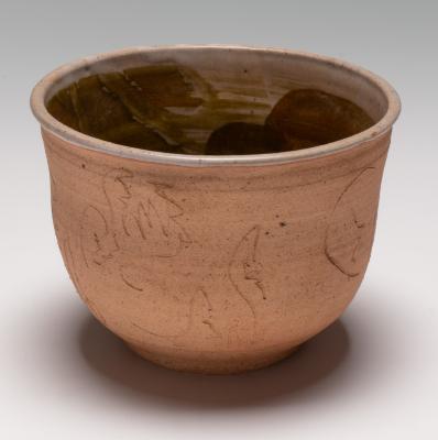 Untitled (Bowl with Unglazed Exterior with Carved Designs and Interior Glaze)