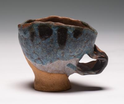 Untitled (Mug Partially Glazed with Blue Glaze with Black Details) 