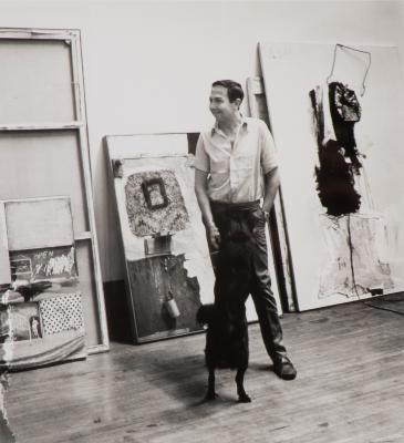 Robert Rauschenberg and His Dog Laika in Rauschenberg's Lafayette Street Studio, New York