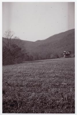 View of the farmhouse in the mountain landscape