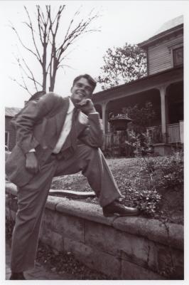 Manvel "Schauff" Schauffler in front of the Thomas Wolfe House