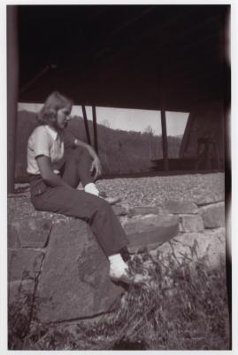 Verna Raattama Schauffler or Dorothy Raattama Bergman at the lower level of the Studies Building