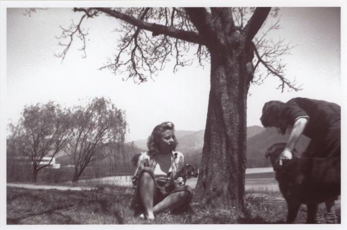 People with dog at Lake Eden