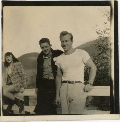 Erris Burnett, Ronald Jackson, and one other outside the Studies Building