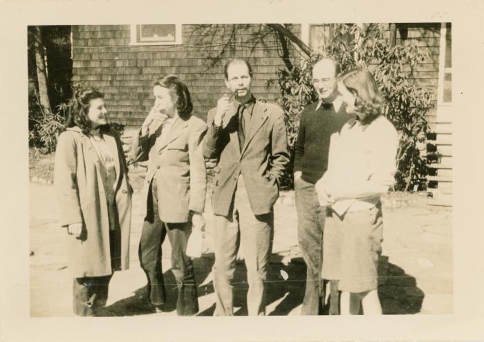 Ann Mayer, M.C. Richards, Bill Levi, Bob Walcott, and Rosamond Walcott at Black Mountain College