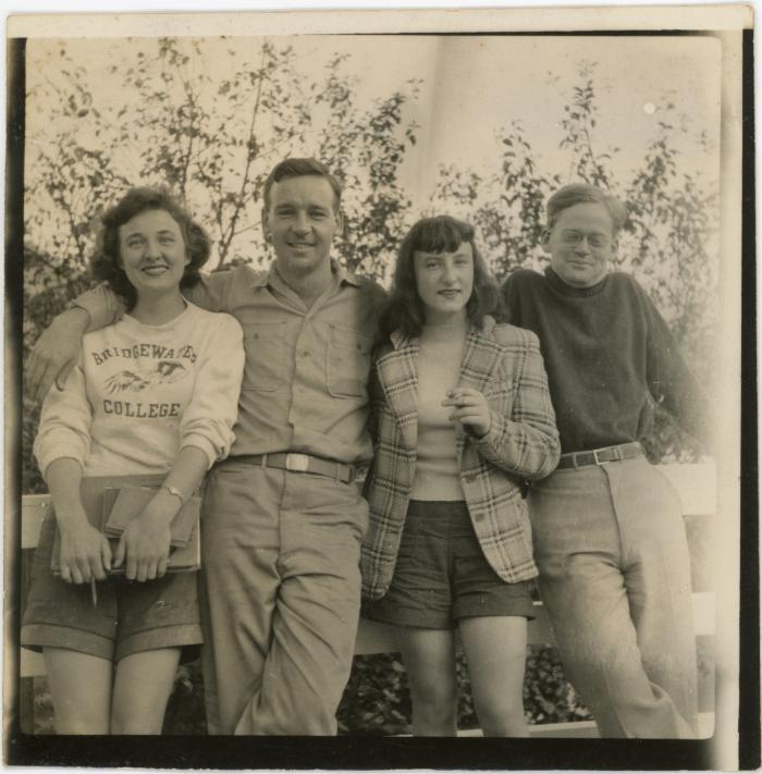 Erris Burnett with others outside Studies Building