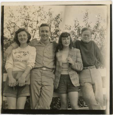 Erris Burnett with others outside Studies Building