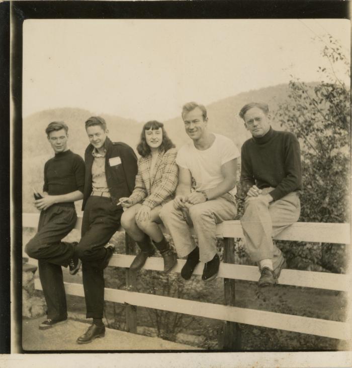 Uli Heinemann-Rufer, Erris Burnett, and Ronald Jackson with others outside of the Studies Building