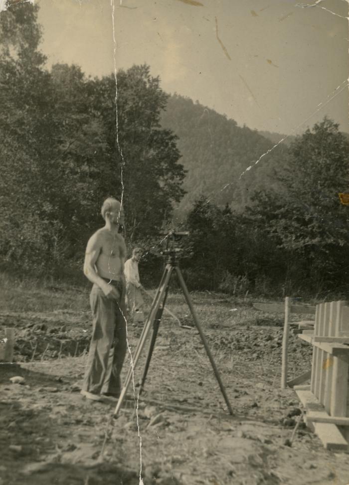 Ted Dreier surveying land at Lake Eden