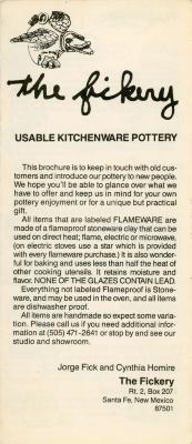 The Fickery Usable Kitchenware Pottery Brochure