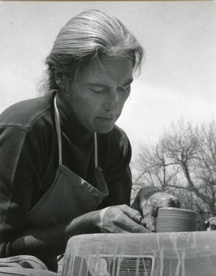 Cynthia Homire working at potter's wheel