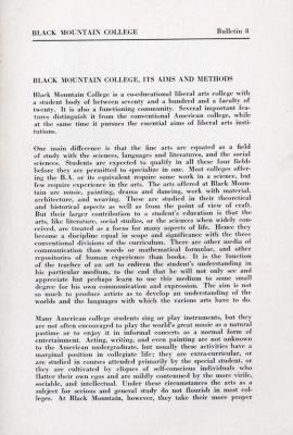 Black Mountain College Bulletin 8: Black Mountain College, Its Aims and Methods