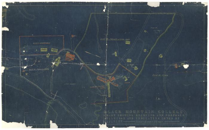 Black Mountain College Site Blueprints Showing Existing and Proposed Buildings and Indicating Zones of Activity