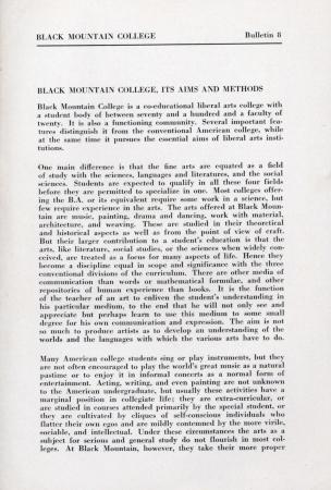 Black Mountain College Bulletin 8: Black Mountain College, Its Aims and Methods