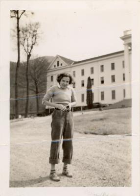 Elizabeth "Betty" Brett Hamlin outside Lee Hall at the Blue Ridge Assembly