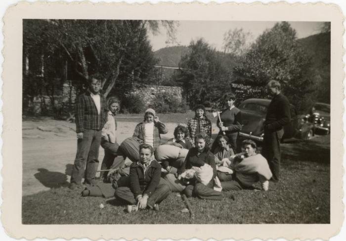 Group of students and faculty outside of the Dining Hall