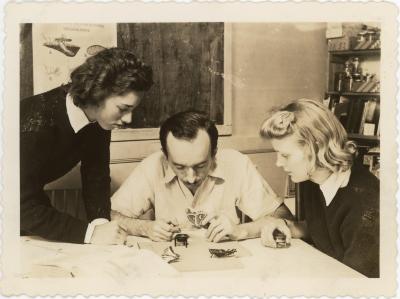 Richard "Dick" Carpenter's biology class with students Cynthia Carr and Barbara Sieck