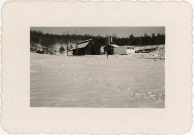 Black Mountain College campus farm in the snow