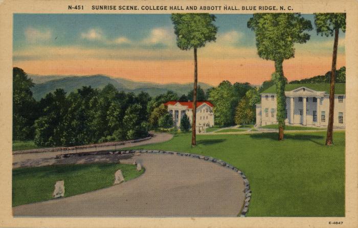 Sunrise Scene, College Hall and Abbott Hall, Blue Ridge, N.C. postcard