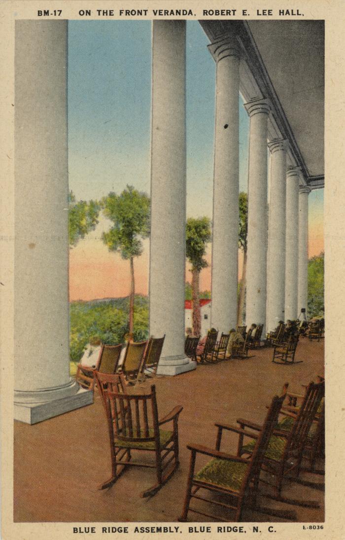 On the Front Veranda, Robert E. Lee Hall, Blue Ridge Assembly postcard