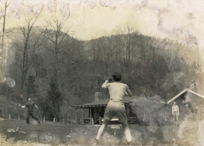 Students playing baseball