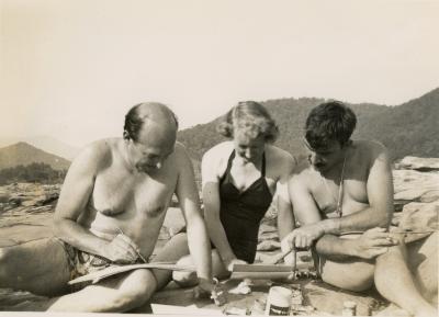 Clement Greenberg, Theodoros Stamos, and an unidentified person in Black Mountain