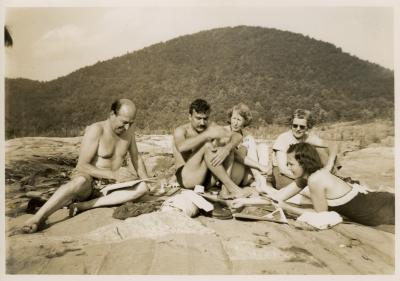 Clement Greenberg, Theodoros Stamos, Cora Kelley Ward and two unidentified students in Black Mountain