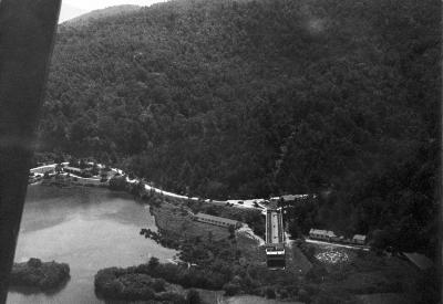 Aerial View of Lake Ede, the Studies Building, and the "Supine Dome"