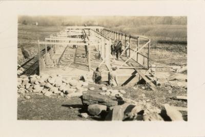 Students and faculty during the construction of the Studies Building