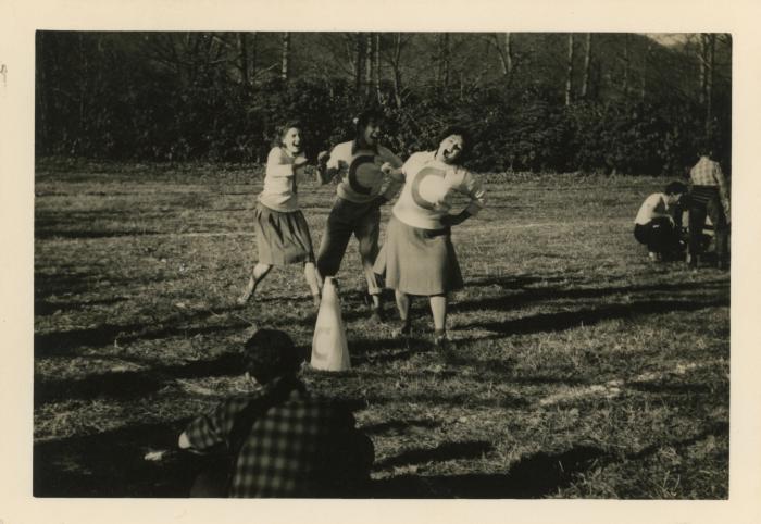 Sydney Irwin, José Mario "Pepe" G. Zayas, and Florence "Flossie" Fogelson Blumberg at the 1947 Thanksgiving Football game