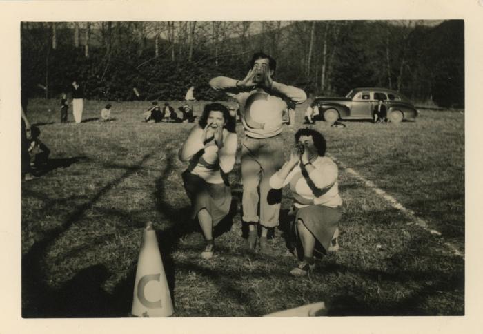 Sydney Irwin, José Mario "Pepe" G. Zayas, and Florence "Flossie" Fogelson Blumberg at the 1947 Thanksgiving Football game