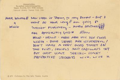 Postcard from Hazel Larsen Archer and Stan VanDerBeek to Willie and Wilma Joseph